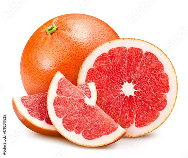 Obraz Grapefruit with leaves isolate. Grapefruit on white