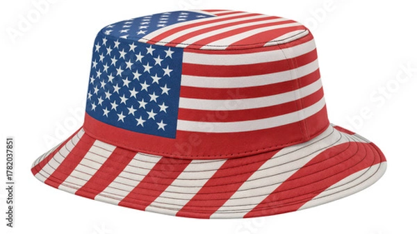 Fototapeta American flag bucket hat isolated on transparent background for patriotic events