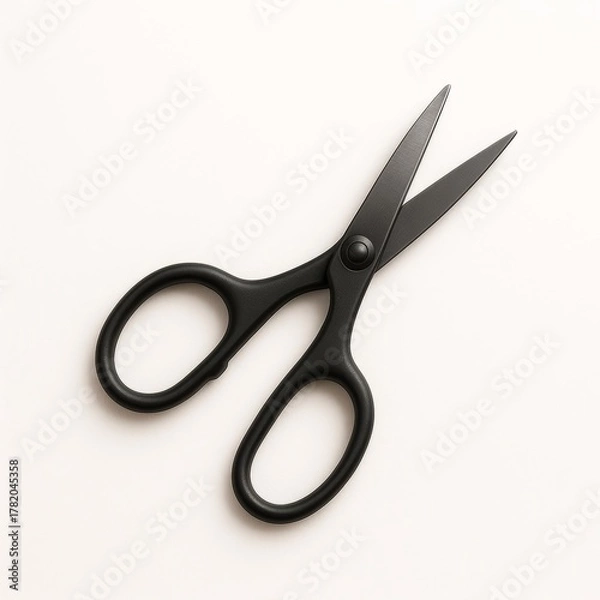 Fototapeta Open Black Office Scissors with Metallic Blades on a Clean White Background