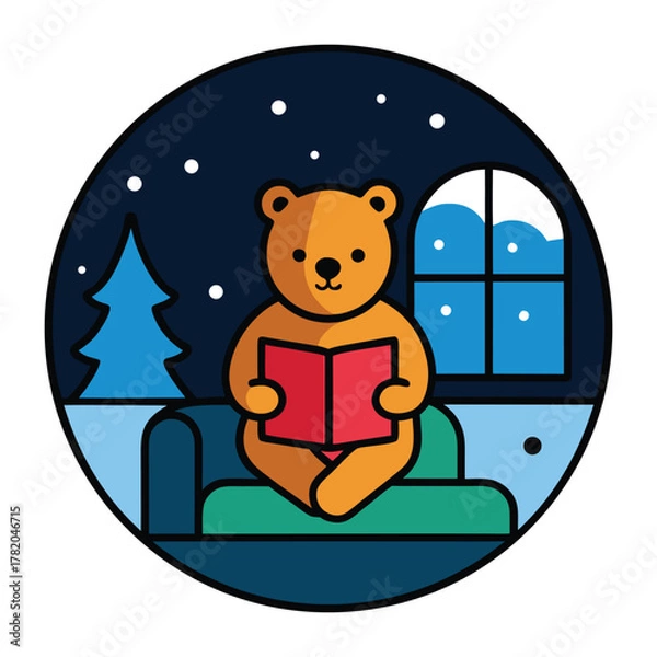 Obraz Cozy Bear Reading at Night