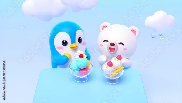 Fototapeta two animals sharing their food : "Sharing is Caring" , Generative AI