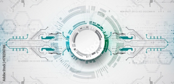 Fototapeta Abstract circle technology concept. Circuit board, high computer color background.