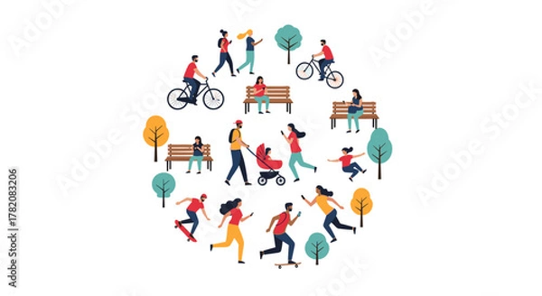 Fototapeta People enjoying outdoor recreational activities in a park setting during daytime.