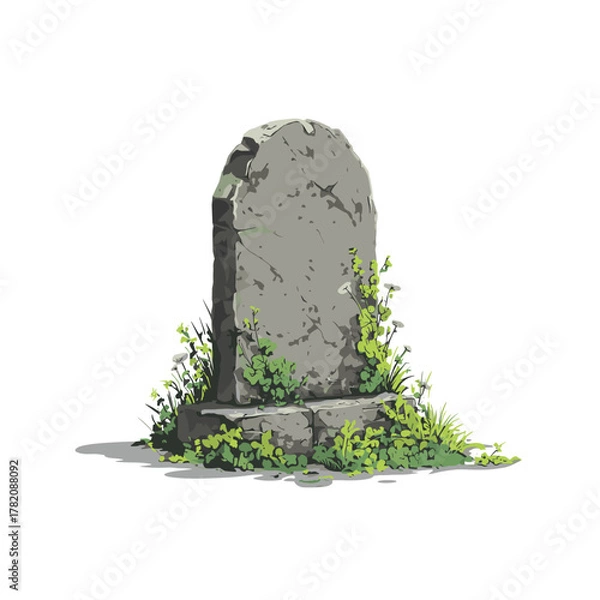 Fototapeta Vector illustration of a rustic tombstone tomb stone in a cemetery graveyard isolated on a white background