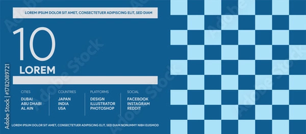 Obraz Blue checker pattern abstract geometric banner — minimal modern vector design with bold grid layout, typography area, and clean professional composition for creative use