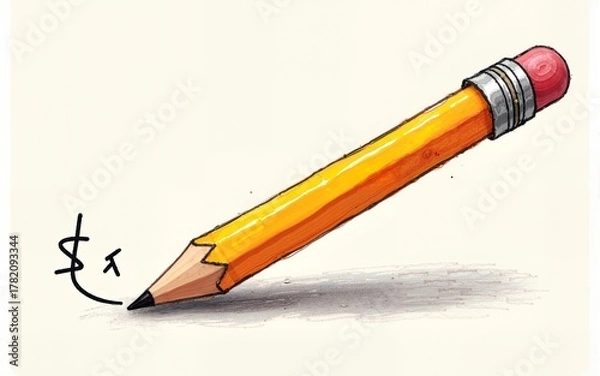 Obraz Funny Student Pencil with finished homework. High quality