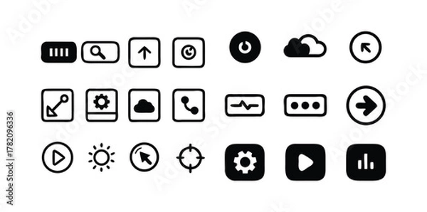 Obraz Digital Interface & App UI Icons Pack | Web, Mobile, Dashboard, and Settings Vector Set | Minimal Line & Solid Style