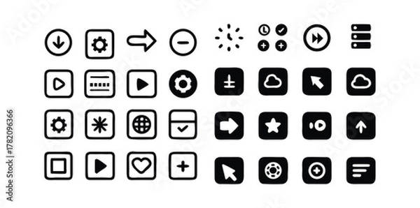 Obraz Digital Interface & App UI Icons Pack | Web, Mobile, Dashboard, and Settings Vector Set | Minimal Line & Solid Style
