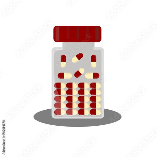 Fototapeta Medicine capsule bottle on transparent background. Clean medical concept. Modern pharmaceutical container. Minimal health illustration.