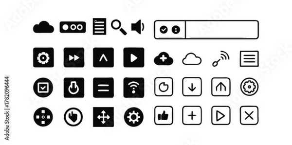 Obraz Digital Interface & App UI Icons Pack | Web, Mobile, Dashboard, and Settings Vector Set | Minimal Line & Solid Style
