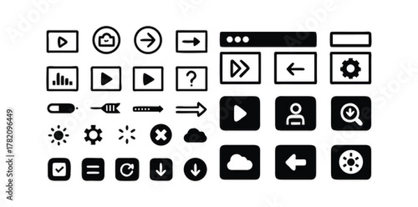 Obraz Digital Interface & App UI Icons Pack | Web, Mobile, Dashboard, and Settings Vector Set | Minimal Line & Solid Style