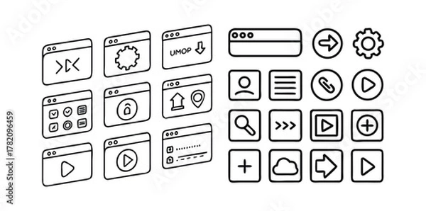 Obraz Digital Interface & App UI Icons Pack | Web, Mobile, Dashboard, and Settings Vector Set | Minimal Line & Solid Style
