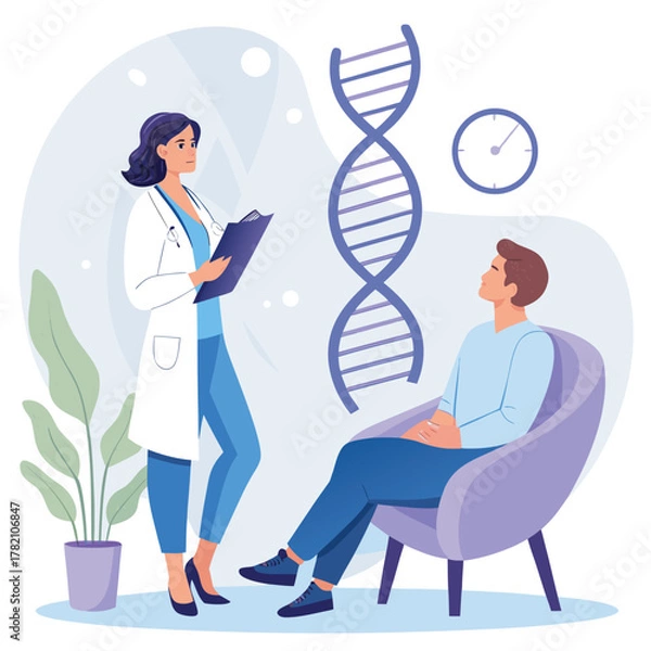Obraz Conceptual design illustrating genetic counseling potentially featuring DNA strands family trees or medical symbols suitable for educational materials or healthcare related content