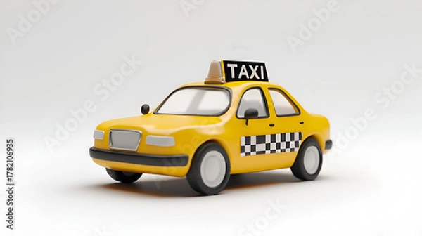 Obraz Yellow cartoon taxi car isolated on white background perfect for transportation and city life concepts