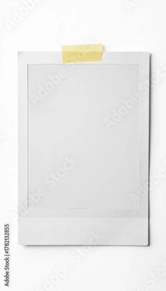 Obraz Blank white polaroid frame, isolated on white background, secured with tape , background, frame, photography