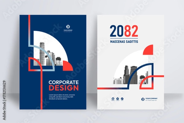 Obraz Business Report Cover Template – Blue and Red Geometric Layout (A4)