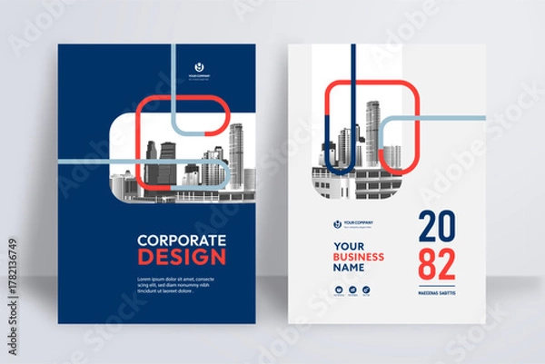 Obraz Business Report Cover Template – Blue and Red Geometric Layout (A4)