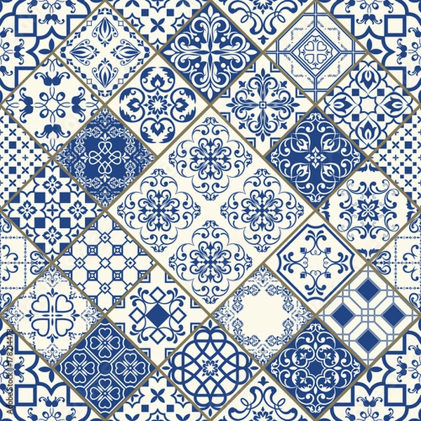Obraz Traditional ornate portuguese decorative tiles azulejos. Vintage pattern. Abstract background. Vector hand drawn illustration