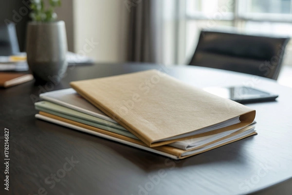 Fototapeta Folders with papers are lying on the table in the office.