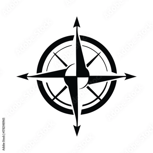 Fototapeta Black Silhouette of a Compass Rose with Arrows navigation