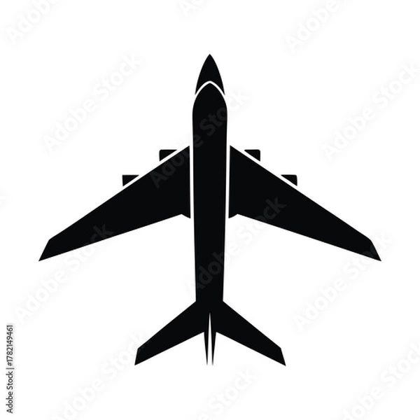 Fototapeta Black silhouette of an airplane viewed from above on white background