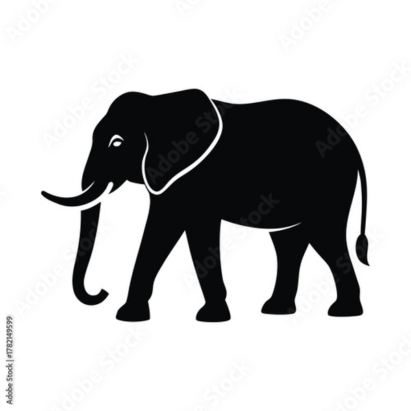 Fototapeta Black silhouette of an elephant walking on white background