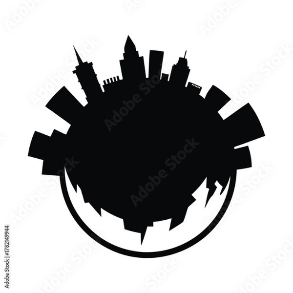 Fototapeta Circular Silhouette of a City Skyline with Radial Buildings city, skyline, urban