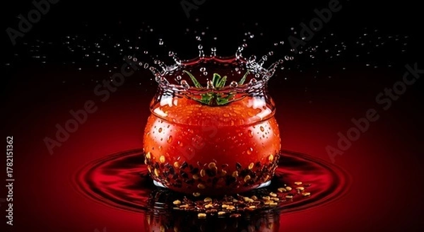 Obraz Dramatic splash of red liquid in a decorative glass