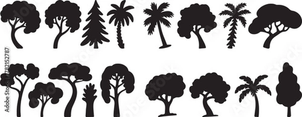 Fototapeta Tree Silhouettes Icons Set Variety of Tree Shapes Vector Illustration 