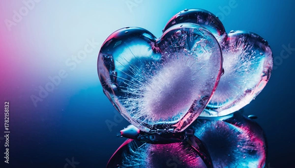 Obraz Two Ice Hearts With Internal Crystals Illuminated By Neon Lights