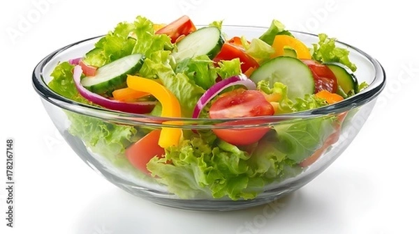 Obraz fresh vegetable salad in bowl isolated on white background 