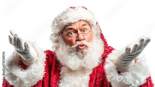Obraz Christmas Santa Claus making funny faces isolated on white background 