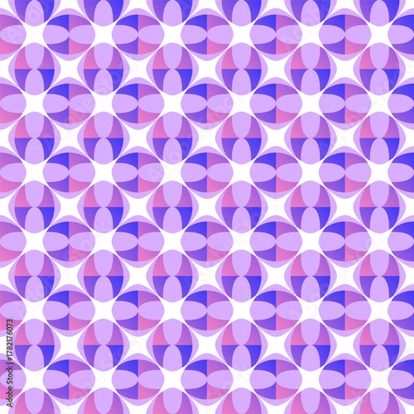 Fototapeta Seamless geometric pattern with gradient pink and violet tones. The symmetrical ornamental design resembles Mediterranean tiles, radiating warmth and energy. Ideal for wallpapers, textiles