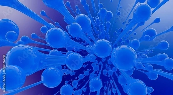 Fototapeta Abstract Blue Bubbles Exploding Outward in a Dynamic Burst.