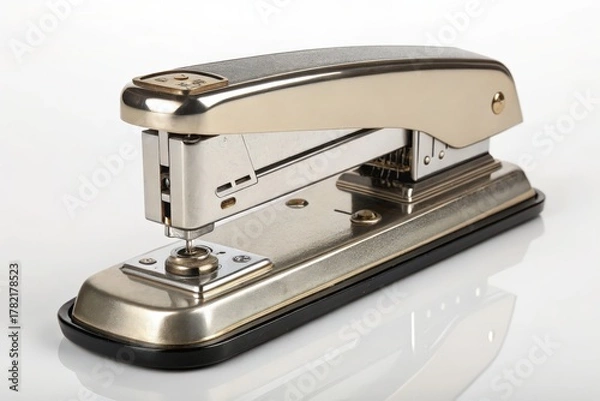 Obraz Silver stapler isolated on white background, office supply for paper fastening