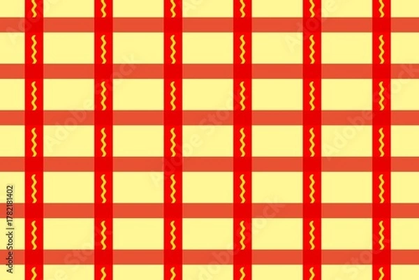 Fototapeta A bright red and yellow plaid design with zigzag stripes, giving a festive and lively appearance.