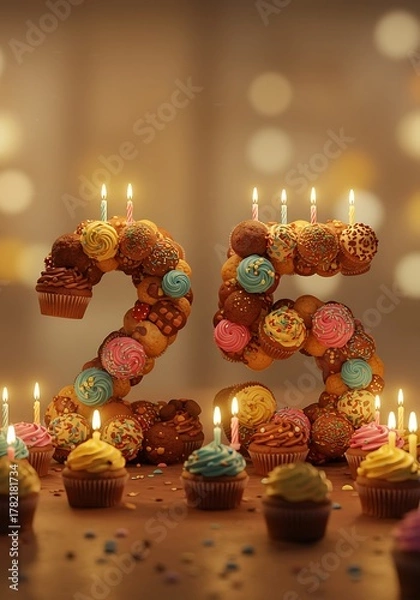 Obraz Festive 25th Anniversary Celebration with Custom Cupcake Number Design