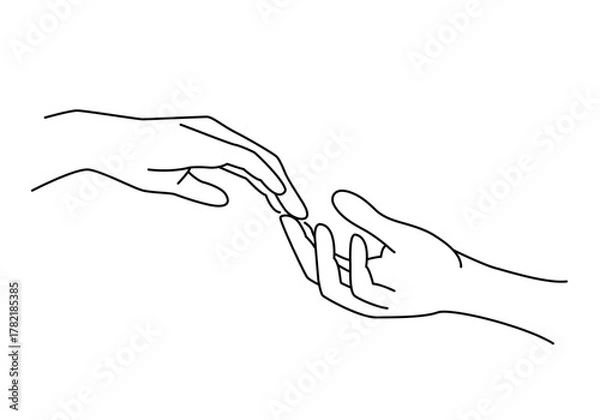 Fototapeta Touching hands line art. Simple touching hands illustration for social media, app and web design. Vector illustration