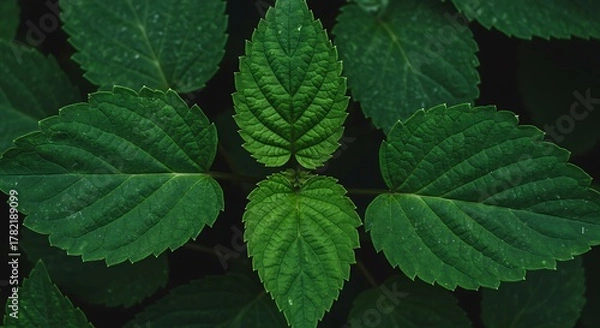 Obraz Lush Green Leaves - A Close-Up of Natures Beauty.
