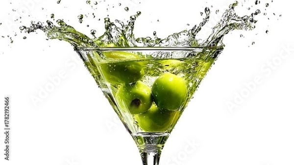 Obraz green olive splashes into the water in glass isolated on white background 