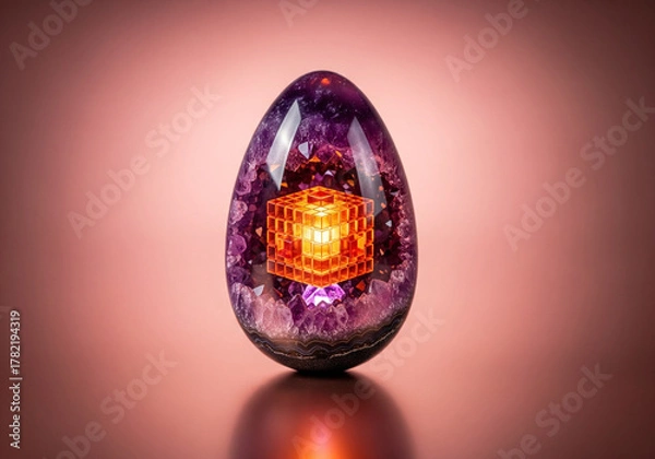 Obraz Futuristic Amethyst Egg with Glowing Orange Core on Warm Gradient Background