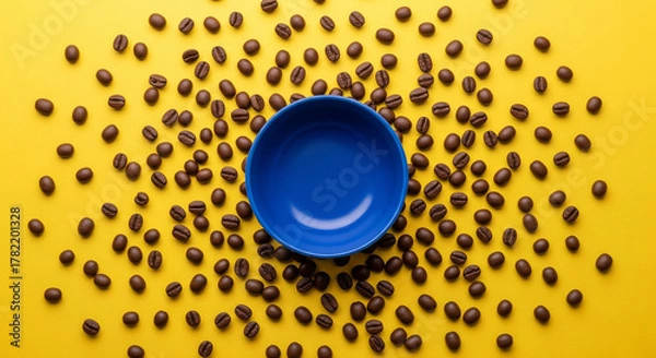 Obraz Blue Bowl with Radial Coffee Bean Pattern