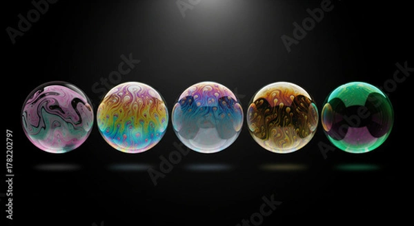 Obraz Colorful Patterned Spheres on Dark Background