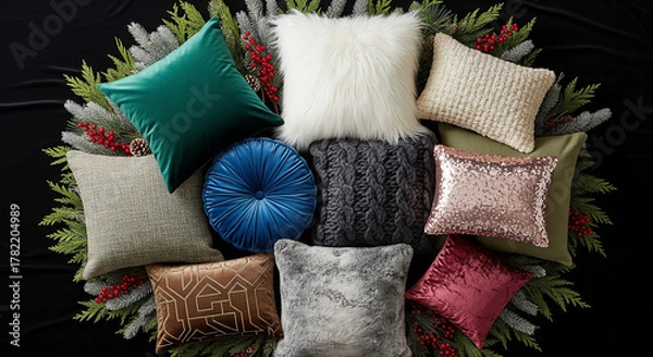 Obraz Festive Throw Pillows in Holiday Circle Display