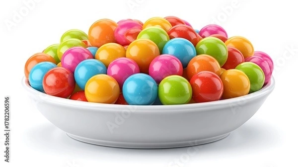 Obraz illustration of colorful gumballs in a bowl isolated on white background