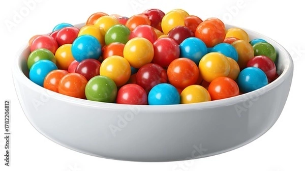 Obraz illustration of colorful gumballs in a bowl isolated on white background