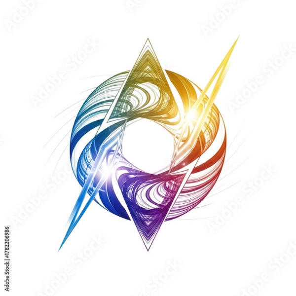 Obraz Colorful Abstract Swirling Fractal Design with Triangular Elements and Light Flares graphic isolated on a transparent background