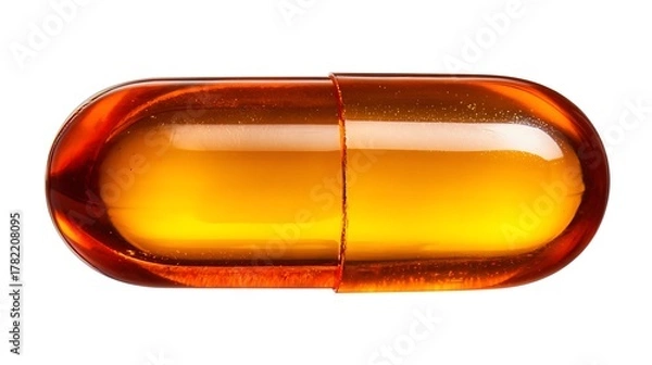 Obraz Amber colored gel capsule isolated on white background 