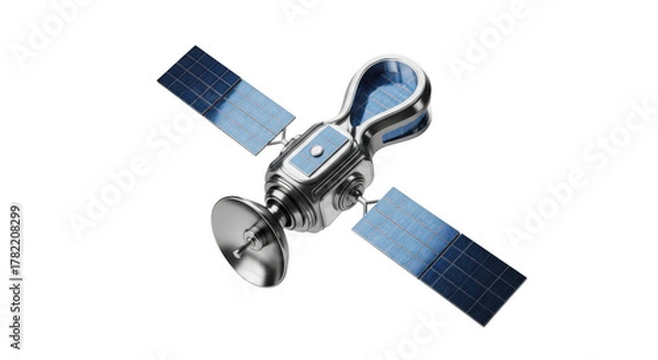 Obraz Detailed Satellite with Solar Panels and Dish Antenna on Background spacecraft space isolated on a transparent background