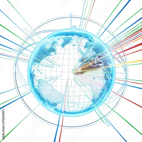 Obraz Digital Globe with Network Lines and Email Icons on a Background image isolated on a transparent background
